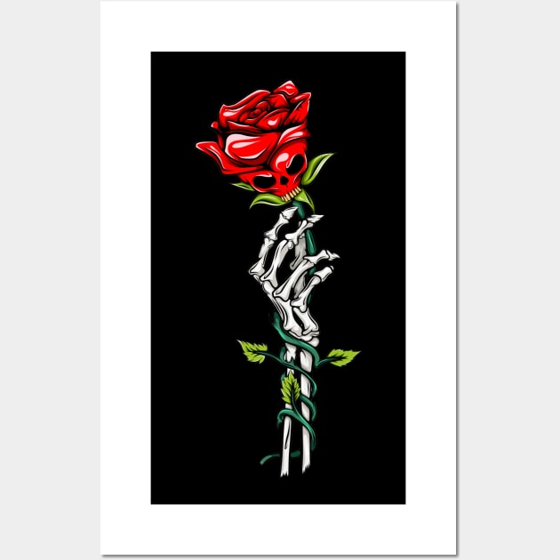 Skull Rose and Skeleton Hand Wall Art by Merilinwitch